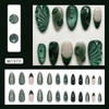 24Pcs Dark Green Press on Nails Medium Almond French Tip