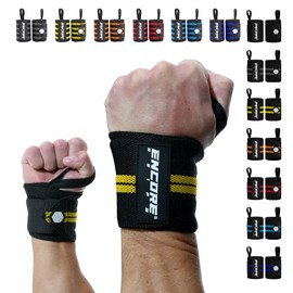 Encore Grips® Wrist Wraps for Bodybuilding, Weight Training, Crossfit, Strength Training Bandage, Wrist Support for Fitness, Wrist Support, Wrist Guards, Wrist Wraps (Black/Yellow-V1)
