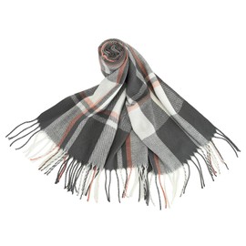 Miss Lulu Scarf for Men Plaid Check Winter Warm Soft Wool Scarves with Tassel Large Tartan Wrap (Grey)