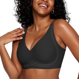 Seamless Wireless Bras for Women Full Coverage Push Up Bra Comfortable No Underwire Bralettes Deep V with Support and Lift Black