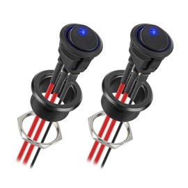 CamperXlite Rocker Toggle Switch 20A Aluminium 12-24V Round Rocker Switch 3-Pin with Blue LED 14AWG Cable for Motorhome, Caravan, Car, Boat, Yacht, Trailer, Pack of 2