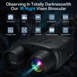 Anyork 4K Night Vision Binoculars,10X Digital Zoom Night Vision Goggles,Rechargeable Battery with Type-C Cable,can Save Photo and Video with 32GB Memory Card