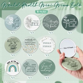 Kigley 30 Pcs Inspirational Compact Mirror Bulk for Women Secretaries Appreciation Gifts 2.76'' Mini Portable Pocket Mirror Bulk for Administrative Professional Day Employee(Green Mental Health)
