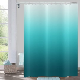 Hnmdmyi Aqua Ocean Abstract Teal Blue Ombre Modern Bath Curtain Waterproof Polyester Fabric Washable Bath Curtain for Bathroom with Hooks Turquoise 90 x 180 cm