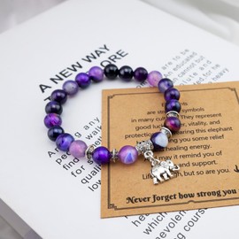 OEHEDOU OEHEDOU Elephant Gifts For Women Elephant Bracelet Inspirational Gifts For Women Uplifting Gift Get Well Soon Gift For Woman Natural Stone Bracelet For Mom Daughter Friends Sister Wife Purple