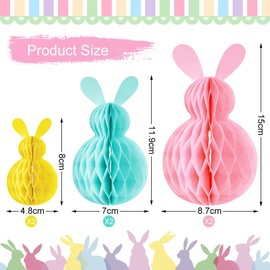 O-Kinee 6 Easter Decoration Honeycomb Balls, Easter Bunny Decoration Set, Large Honeycomb Decoration Rabbit Made of Cardboard, Colourful, Easter Decoration for Hanging, Easter Decoration Honeycomb