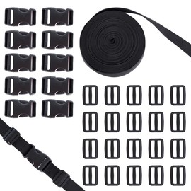 Buckles Straps Set 1 inch, LUNARUBBY Webbing Straps Polypropylene 11 Yards+10PCS Quick Side Release Plastic Buckles+20PCS Tri-Glide Slide Clip, Heavy Duty Straps with Buckles
