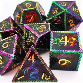 HAOMEJA Metal Dice DND Dragon Set 7 Role Playing Dice D&D Solid Dice Apply to Dungeons and Dragons Colorful Black…