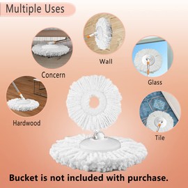 Recambios de fregona giratoria de microfibra de 360° y cabezal de cubo, forma redonda, tamaño estándar, sistema de fregona giratoria fácil de limpiar, paquete de 6, color blanco