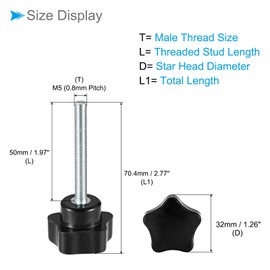 CoCud M5 x 50mm Male Thread 32mm Header Plastic Thumb Screw Grip Hand Knob Screw Bolt Black Stark Clamp Knob for Lathe Machine 4pcs