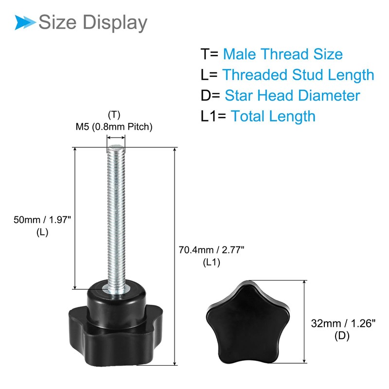 CoCud M5 x 50mm Male Thread 32mm Header Plastic Thumb