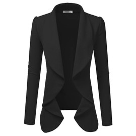 DOUBLJU Classic Draped Open Front Blazer Jacket for Women with Plus Size