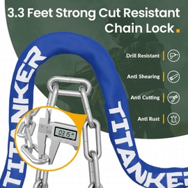 Titanker Bike Lock, 3.3 Feet Heavy Duty Anti-Theft Chain With Key - 8mm Thick Security Lock for Bicycle, Motorcycle, Door, Gate, Fence, Grill (Blue)