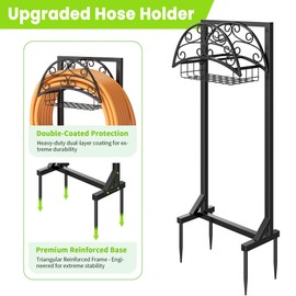 Silvonte Garden Hose Holder – Freestanding Water Hose Holder with Storage Basket, Sturdy Metal Hose Stand and Hanger, Heavy-Duty Garden Hoses Storage Rack for Outside, Supports 150FT