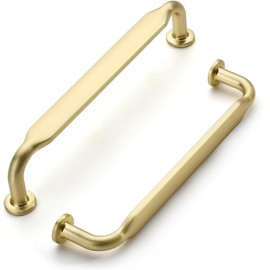 SYZOW Pack of 6 Furniture Handles, Brushed Brass, 160 mm Hole Spacing, Vintage Cabinet Handles, Kitchen Handles, Drawer Handles