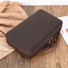 Polare Full Grain Leather Travel Sunglasses Organizer Case, Multiple Pairs Eyeglasses Case with Adjustable 7 Slots, Safety Glasses Holder Storage Organizer Box (Dark Brown with 7 Slots)