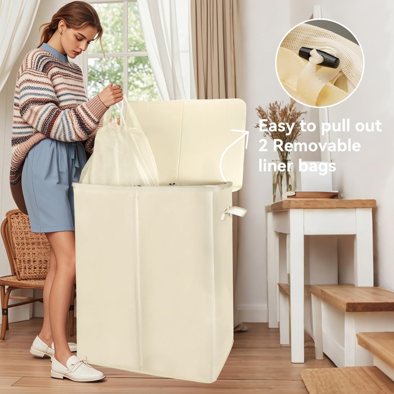 Voova 154L Double Laundry Hamper with Lid and 2 Removable
