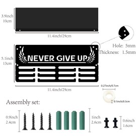 CREATCABIN Medal Holder, Trophy Shelf, Medal Hanger, for Hanging Awards with Shelf Stand, 3-Line Design, for 70+ Medals, Sports, Cycling Winners, 29 x 13 x 10 cm, Never Give Up