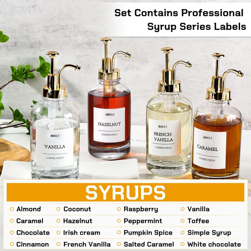 MHDCLY Coffee Bar Accessories, Coffee Syrup Dispenser - 4pack,16.9oz Syrup