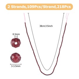 Hobbspring Approx. 218 Pieces Natural Garnet Beads 3mm Faceted Gemstone Beads Mini Gemstone Spacer Beads Red Loose Beads 2 Stands Small Bead Strands for Jewellery Making