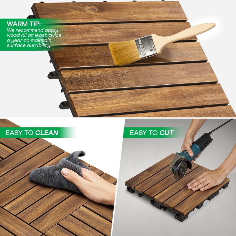 Idzo Interlocking Deck Tiles 9.6 SQFT - 10PCS Waterproof Acacia