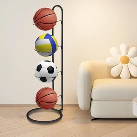 WEYUSUENLI 2024 New Ball Storage Rack，4 Tier Cube Ball Storage Holder，Basketball Football Holder Carbon Steel Heavy Duty Basketball Stand Painted Nail-Free Multi-Purpose Vertical Ball Rack