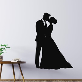 Large Vinyl Wall Decal Happy Bride Groom Silhouette Wedding Salon Decor Stickers Mural (L116) Black