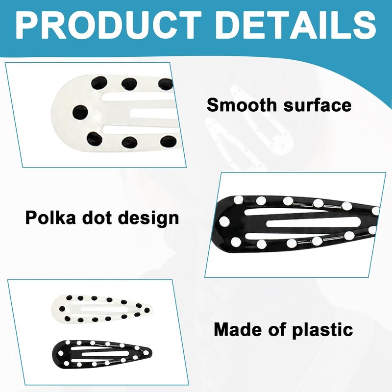 12 Pcs Polka Dot Hair Clips Black White Water-Drop for