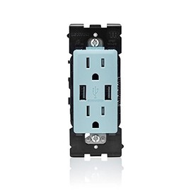 Leviton Renu USB Charger/Tamper-Resistant Duplex Outlet, 15A-125VAC, RUAA1-SE, Sea Spray