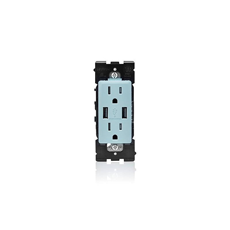 Leviton Renu USB Charger/Tamper-Resistant Duplex Outlet, 15A-125VAC, RUAA1-SE, Sea Spray