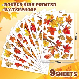 JarThenaAMCS 9 Sheets Fall Pumpkin Window Clings Autumn Maple Leaves Pumpkin Window Stickers Thanksgiving Static Reusable Window Decals for Harvest Party Home Office Decor Supplies
