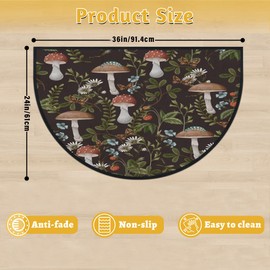 lakefvgk Mushroom Flower Half Round Rugs, Non Slip Absorbent Semi Circle Door Mat Indoor Entrance, Half Circle Mat Area Rugs for Home Kitchen Patio, 36"x 24"