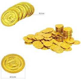 WANGZAIZAI Pack of 100 Gold Coins, Pirate Treasure Gold Coins Toy, Pirate Treasure Gold Coins Play Money, Pirate Gold Coins Children's Birthday, Pirate Party Pirate Treasure Hunt (100 Pieces)