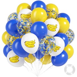 60pcs 12inch Blue and Yellow Balloons with Blue White Print Balloons