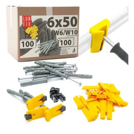 Mounting clips for quick plaster profile 23 mm with impact dowels 6 x 50 mm, set of 100, plastic, galvanised, for plaster rail and clips Lun Fix