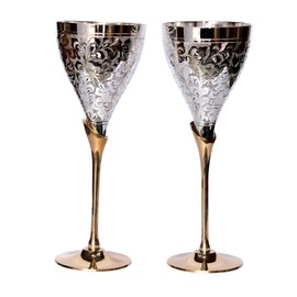 eSplanade Engraved Brass Goblet Champagne Glasses Flutes Coupes Wine Glass Set (Thick) - Silver Polished