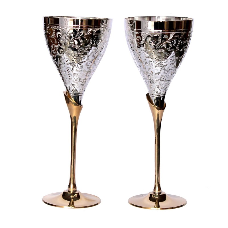 eSplanade Engraved Brass Goblet Champagne Glasses Flutes Coupes Wine Glass