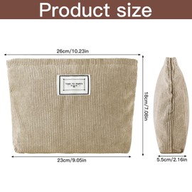 OFKP Makeup Bag, Khaki Cosmetic Bag with Zipper, Cosmetic Organizer, for Women Girls Travel Toiletry Bag