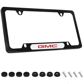 1 Parts 3D Car Stainless Steel Metal License Plate Tag Frame Cover Holders w/Caps Screws for GMC - Silver