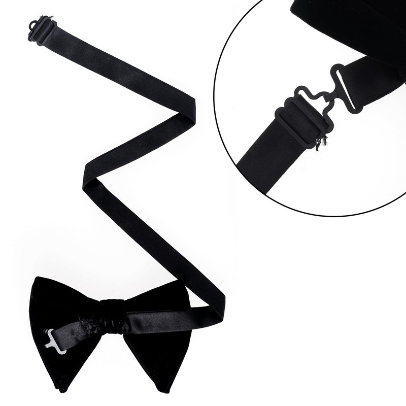 Black Velvet Bow Tie Pocket Square Cufflinks Set for Men,