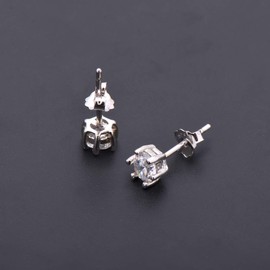 White Gold Plated Sterling Silver Cubic Zirconia Carat Diamond Studs Earrings, Friction Backs
