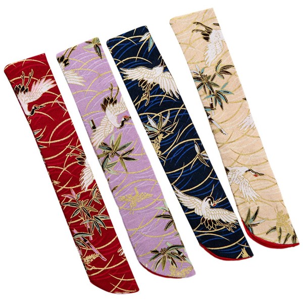 Tofficu 4pcs Chinese Style Folding Hand Fan Pouch Set, Handheld