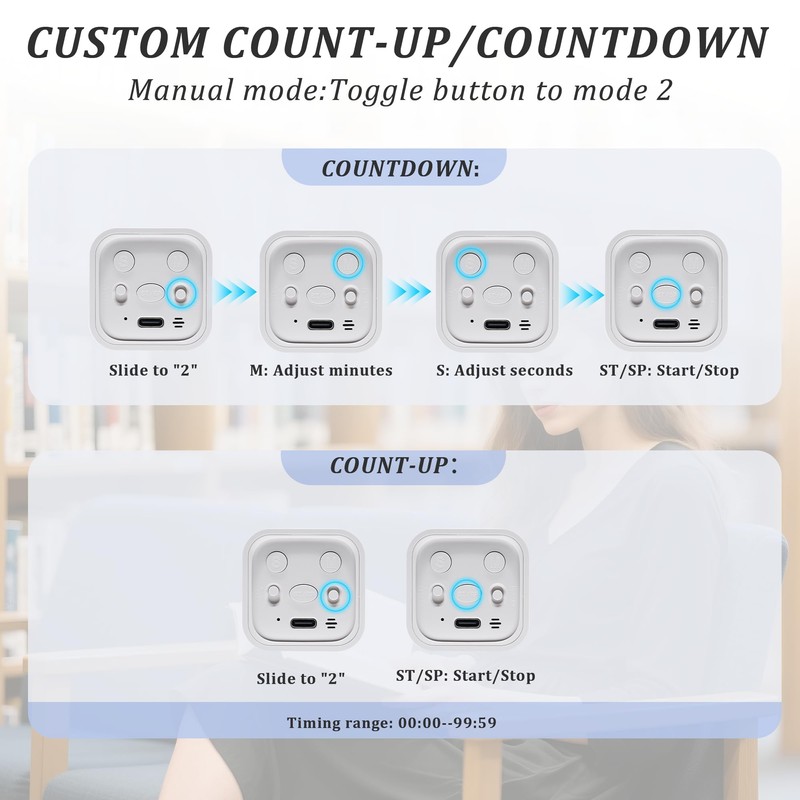Productivity Timer Flip Gravity Sensor Cube Timer Countdown & Countup,Mute