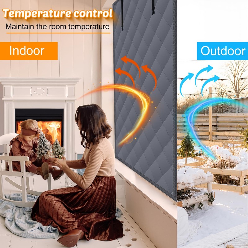 3 Layer 39x63in Thermal Insulated Window Cover for Winter,Roll-Up Insulated
