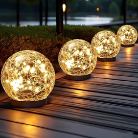 Waterproof-Solar Balls for Garden-Cracked Glass Ball Solar Lights Outdoor-Solar Orbs for Outside-Outdoor Decorations for Patio - Colour: Warm White, Size: 2 Globes