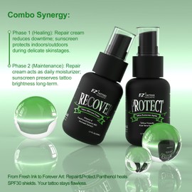 EZ Tattoo Aftercare Kit with 1.7OZ Tattoo Aftercare Cream & 1.7OZ Sunscreen SPF 30, Tattoo Aftercare and Sun Protection Bundle, Tattoo Supplies for Natural Repair and Accelerate Healing