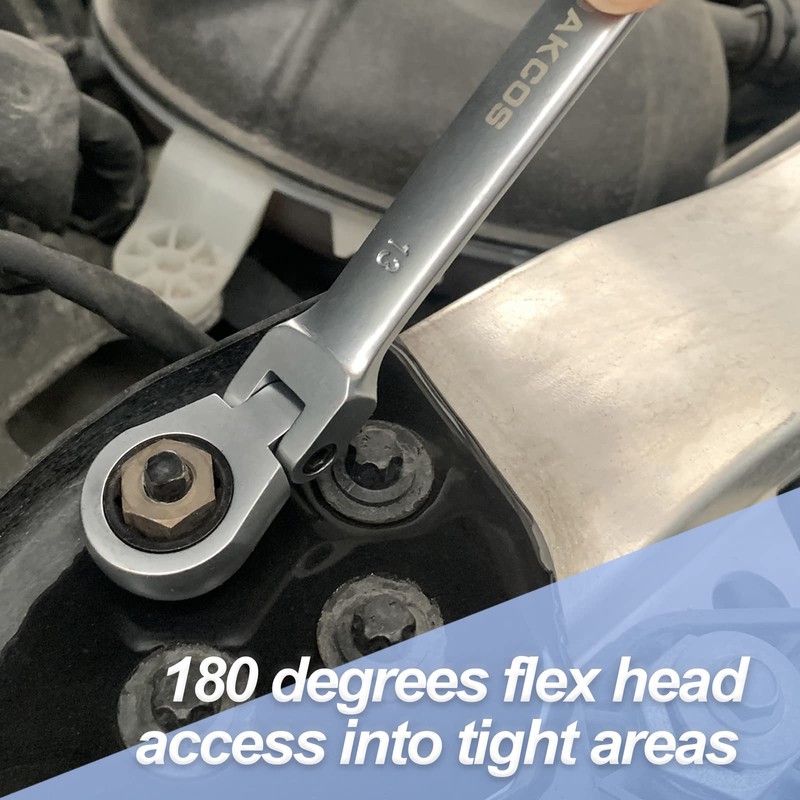 DAKCOS 14mm Flexible Head Spanner Dual Heads Ratchet Combination Wrench