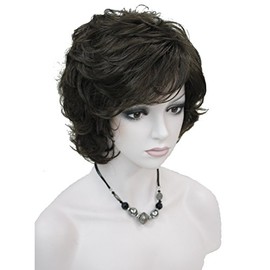 Lydell Women's Short Wavy Curly Wig Synthetic Hair Full Wig 6 inches (#6 Chestnut)