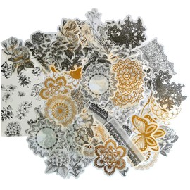 Vintage Washi Sticker Set Hot Stamping Stickers Black and White Rose Flower Butterfly Adhesive Sticker for Scrapbooking Journaling Art Caft Planner Journals Letter Diary Album