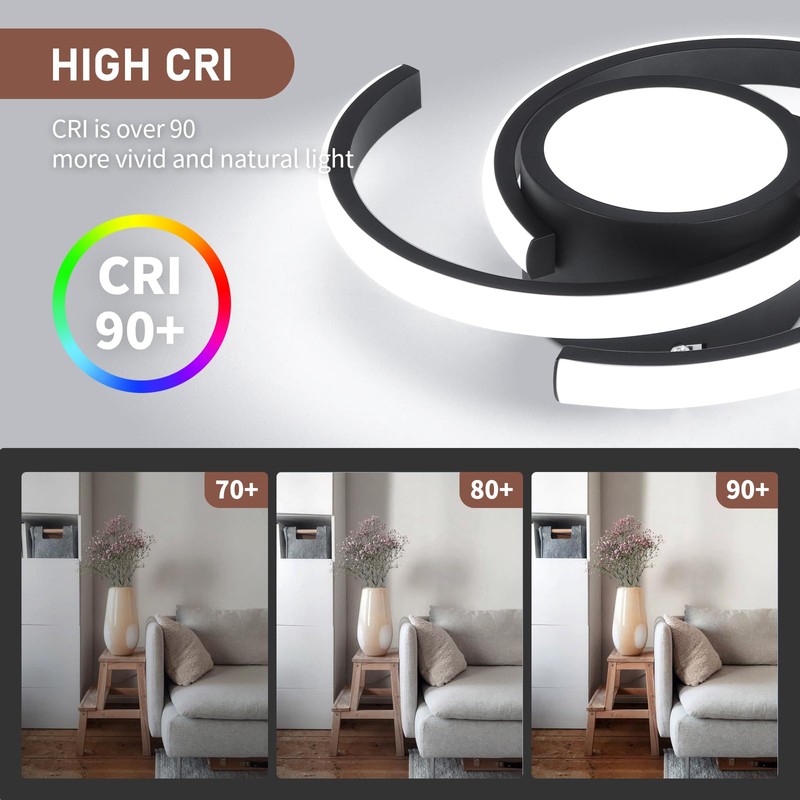 EIDEARAY Modern LED Ceiling Light,33W Black Round Design Ceiling Light